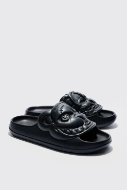 boohooMAN Perforated Evil Teddy Slider | UK| Sliders & Slippers