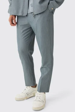 boohooMAN Pinstripe Elasticated Waist Tapered Trousers | UK| Suits & Tailoring|Trousers