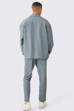 boohooMAN Pinstripe Elasticated Waist Tapered Trousers | UK| Suits & Tailoring|Trousers