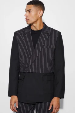 boohooMAN Pinstripe Overlay Oversized Blazer | UK| Suits & Tailoring