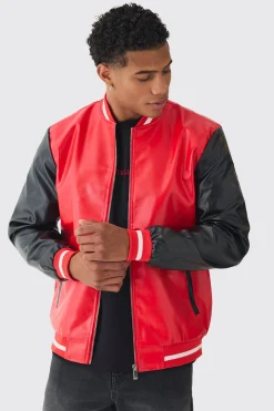 boohooMAN Plain PU Varsity Jacket In | UK| Coats & Jackets