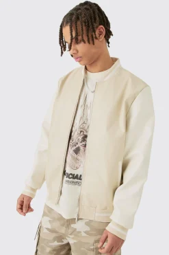 boohooMAN Plain PU Varsity Jacket In | UK| Coats & Jackets