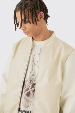 boohooMAN Plain PU Varsity Jacket In | UK| Coats & Jackets