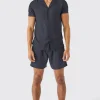 boohooMAN Plain Viscose Shirt And Short | UK| Sets & Co-Ords