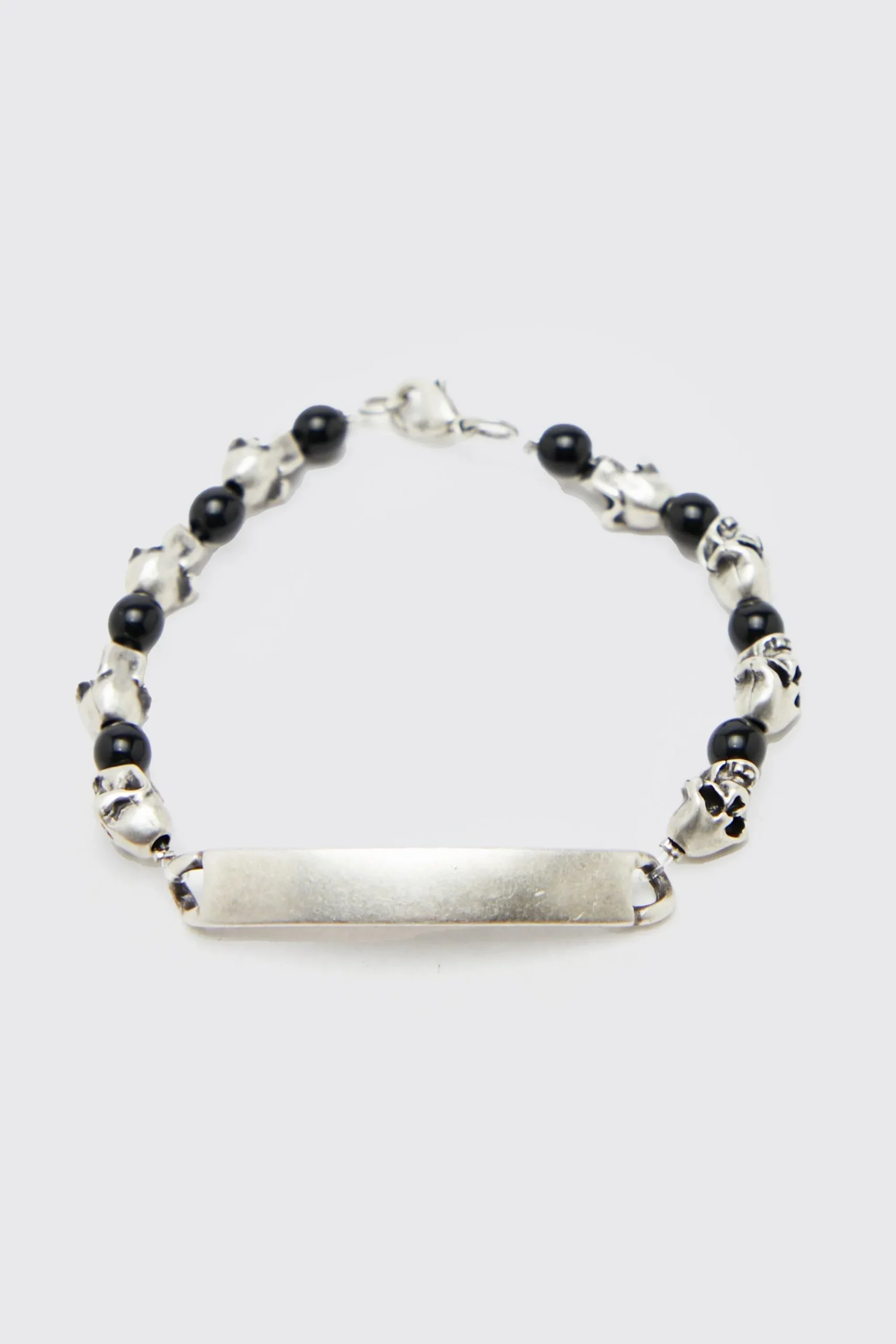 boohooMAN Plaque Skull Bead Bracelet | UK| Jewellery & Watches