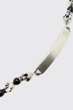 boohooMAN Plaque Skull Bead Bracelet | UK| Jewellery & Watches