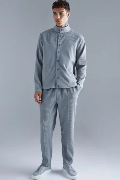 boohooMAN Pleated Harrington & Elasticated Pintuck Trouser Set | UK| Sets & Co-Ords