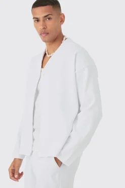 boohooMAN Pleated Longsleeve Collarless Boxy Shirt & Short Set | UK| Sets & Co-Ords