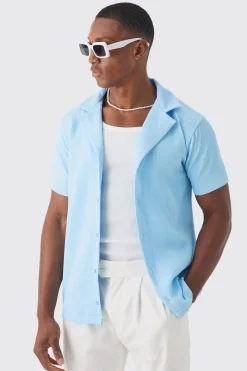 boohooMAN Pleated Muscle Fit Revere Shirt | UK| Shirts