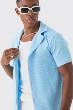 boohooMAN Pleated Muscle Fit Revere Shirt | UK| Shirts