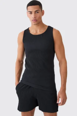 boohooMAN Pleated Muscle Vest And Runner Short | UK| Sets & Co-Ords