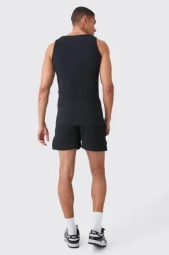 boohooMAN Pleated Muscle Vest And Runner Short | UK| Sets & Co-Ords