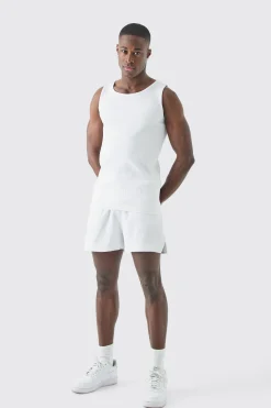 boohooMAN Pleated Muscle Vest And Runner Short | UK| Sets & Co-Ords