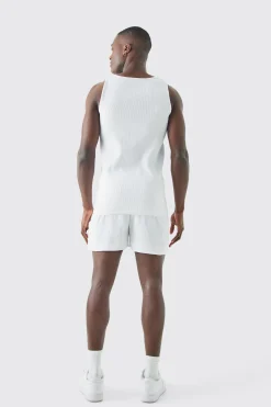 boohooMAN Pleated Muscle Vest And Runner Short | UK| Sets & Co-Ords