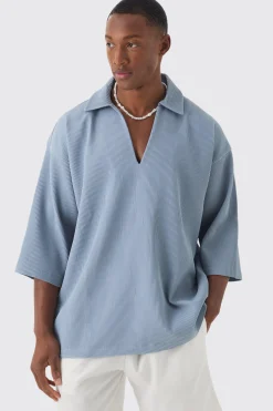 boohooMAN Pleated Oversized Boxy V Neck Shirt | UK| Shirts