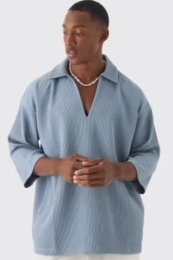 boohooMAN Pleated Oversized Boxy V Neck Shirt | UK| Shirts