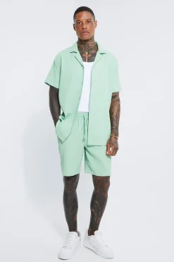 boohooMAN Pleated Oversized Shirt And Short Set | UK| Sets & Co-Ords