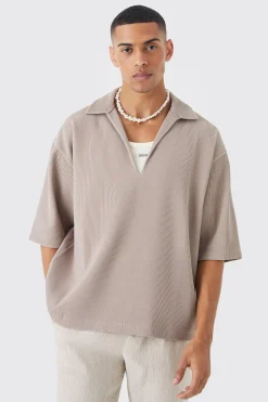 boohooMAN Pleated Oversized V Neck Shirt | UK| Shirts