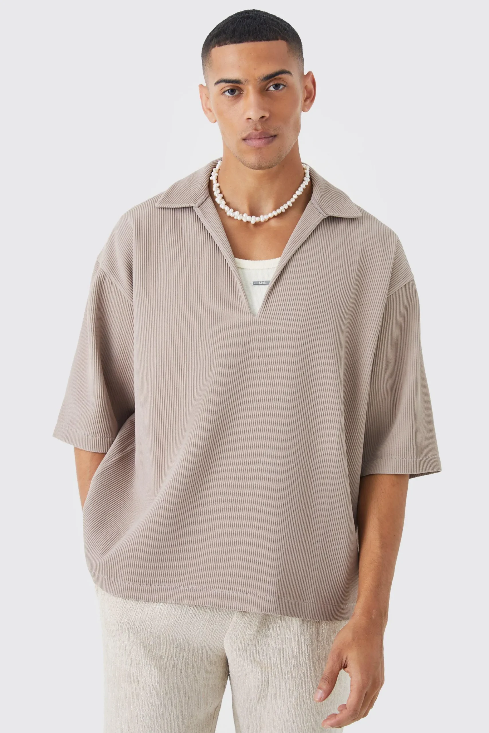 boohooMAN Pleated Oversized V Neck Shirt | UK| Shirts