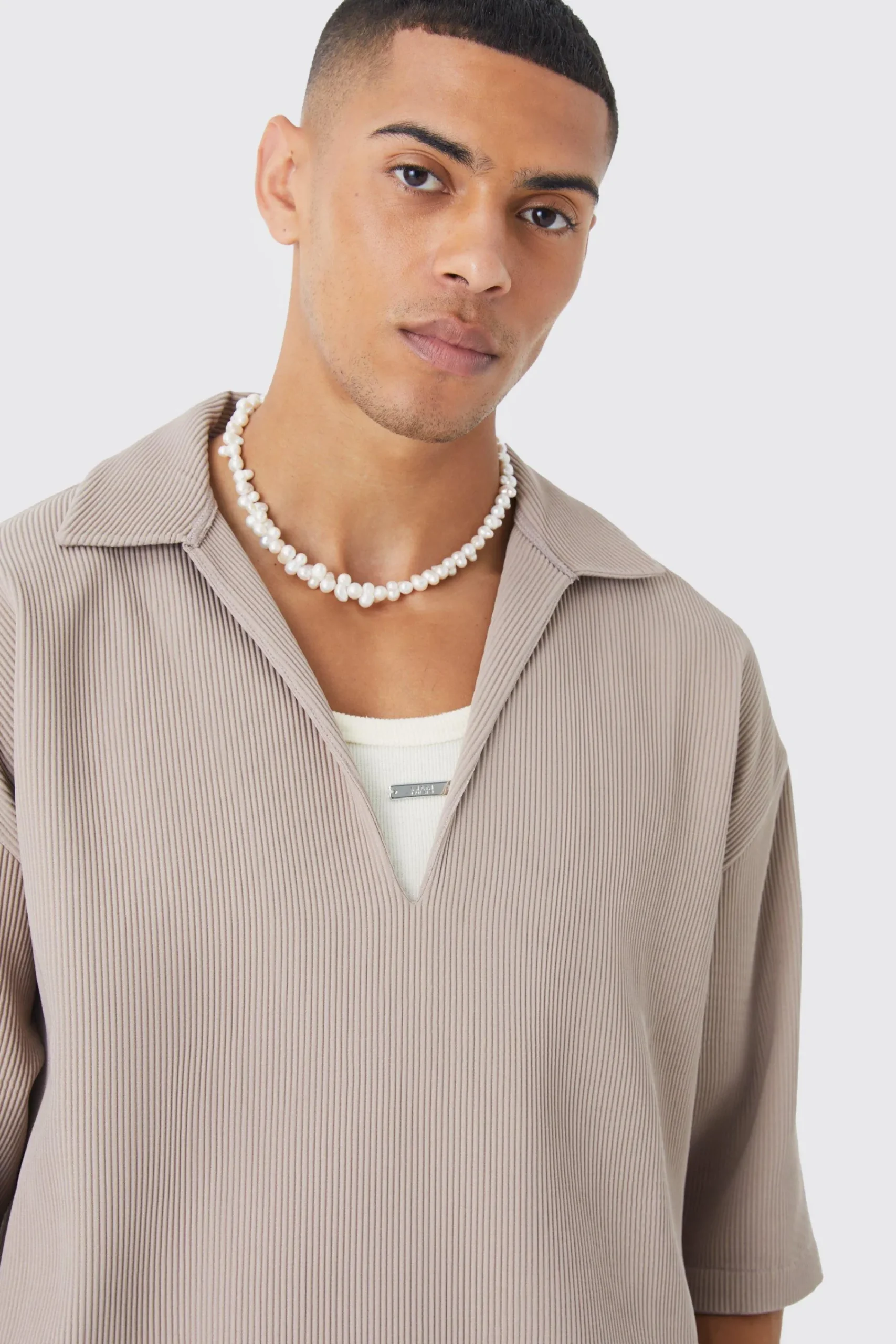 boohooMAN Pleated Oversized V Neck Shirt | UK| Shirts