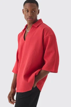 boohooMAN Pleated Oversized V Neck Shirt | UK| Shirts