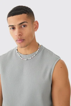 Pleated Sleeveless Tank | UK^boohooMAN Clearance