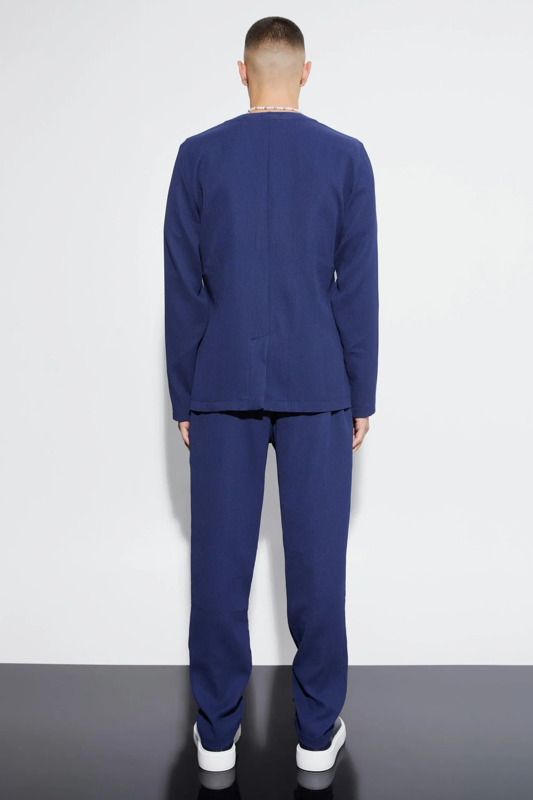 boohooMAN Pleated Slim Fit Collarless Concealed Button Blazer | UK| Suits & Tailoring