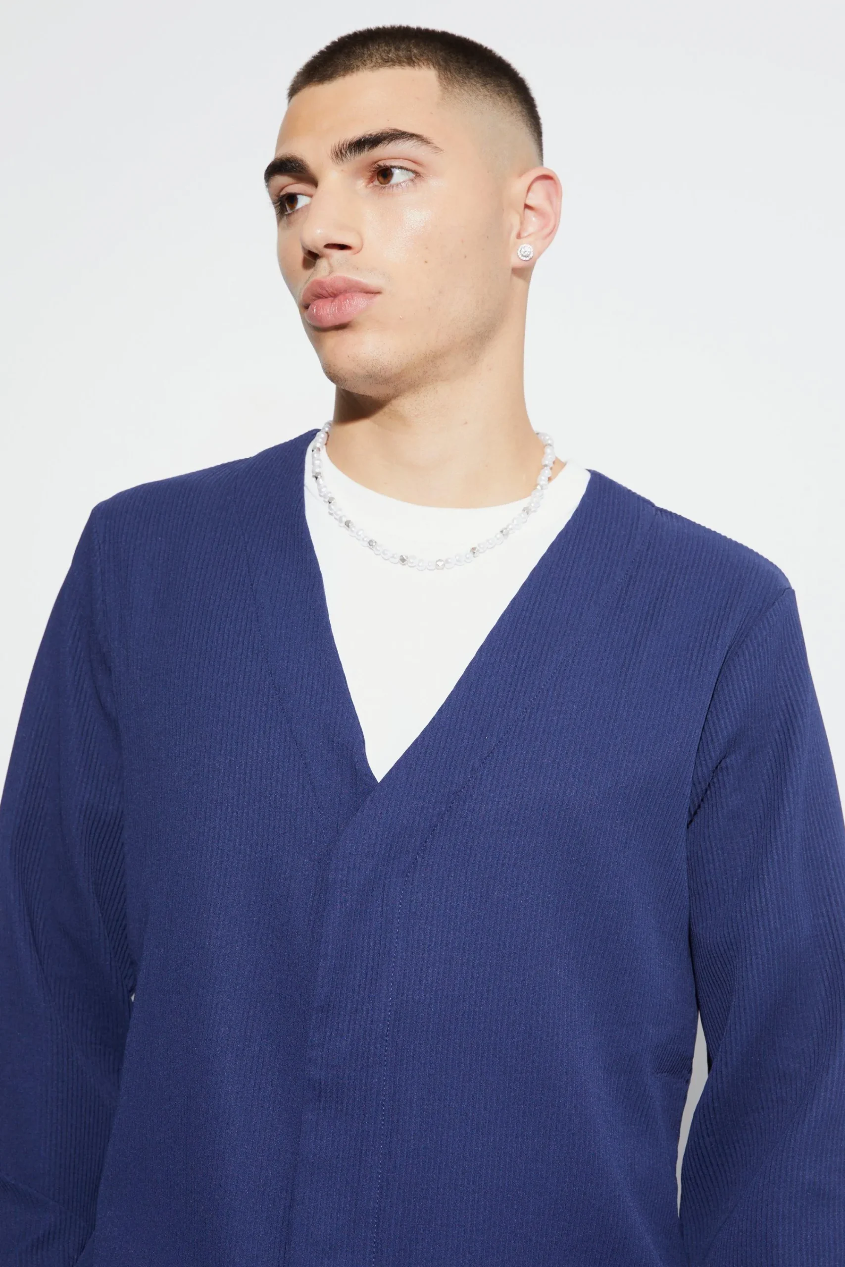 boohooMAN Pleated Slim Fit Collarless Concealed Button Blazer | UK| Suits & Tailoring