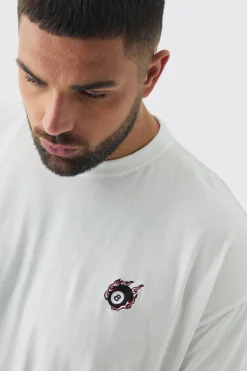Plus 8 Ball Embroidered T-Shirt | UK^boohooMAN Online