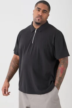 Plus 1/4 Zip Pique Polo | UK^boohooMAN New