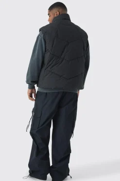 boohooMAN Plus Abstract Quilted Funnel Neck Gilet In | UK| Coats & Jackets