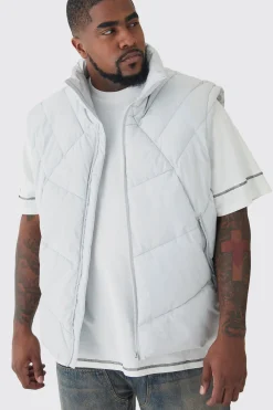 boohooMAN Plus Abstract Quilted Funnel Neck Gilet In | UK| Coats & Jackets