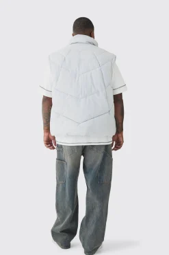 boohooMAN Plus Abstract Quilted Funnel Neck Gilet In | UK| Coats & Jackets