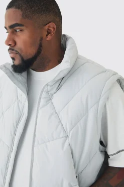 boohooMAN Plus Abstract Quilted Funnel Neck Gilet In | UK| Coats & Jackets