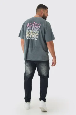 Plus ACDC License Overdye Back Print T-shirt | UK^boohooMAN