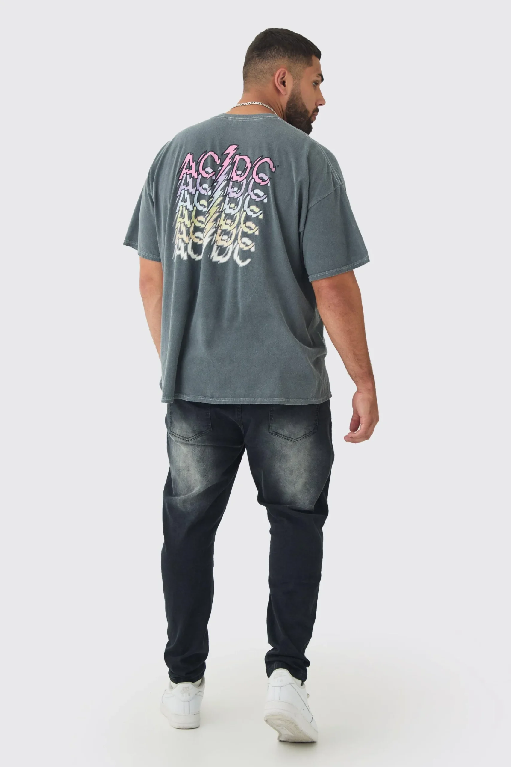 Plus ACDC License Overdye Back Print T-shirt | UK^boohooMAN