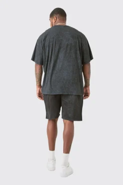 Plus Acid Wash Moto T-Shirt & Short Set | UK^boohooMAN Outlet