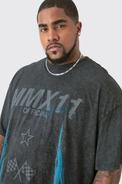 Plus Acid Wash Moto T-Shirt & Short Set | UK^boohooMAN Outlet