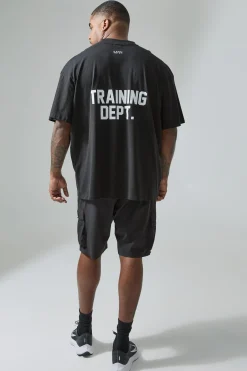 Plus Active Extended Neck Training Dept. Oversized T-shirt | UK^boohooMAN Online