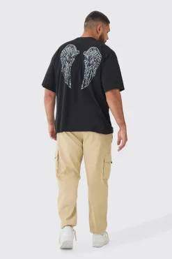 Plus Angel Wing Rhinestone Printed T-Shirt In | UK^boohooMAN Best