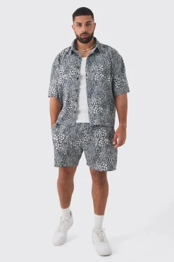 boohooMAN Plus Animal Printed Oversized Short Sleeve Pleated Shirt & Short Set | UK| Sets & Co-Ords