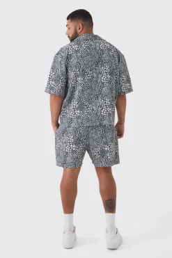 boohooMAN Plus Animal Printed Oversized Short Sleeve Pleated Shirt & Short Set | UK| Sets & Co-Ords
