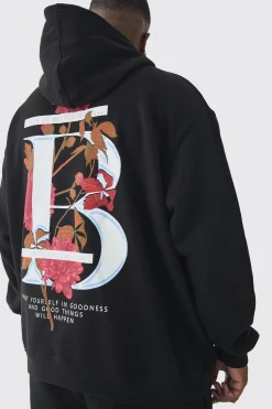 boohooMAN Plus B Floral Graphic Oversized Hoodie | UK| Hoodies & Sweatshirts