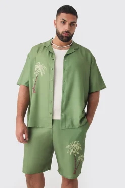 boohooMAN Plus Back Print Linen Look Shirt & Short Set | UK| Sets & Co-Ords