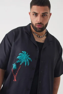 boohooMAN Plus Back Print Linen Look Shirt & Short Set | UK| Sets & Co-Ords