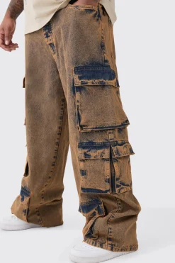boohooMAN Plus Baggy Fit Acid Wash Cargo Jeans | UK| Trousers|Jeans