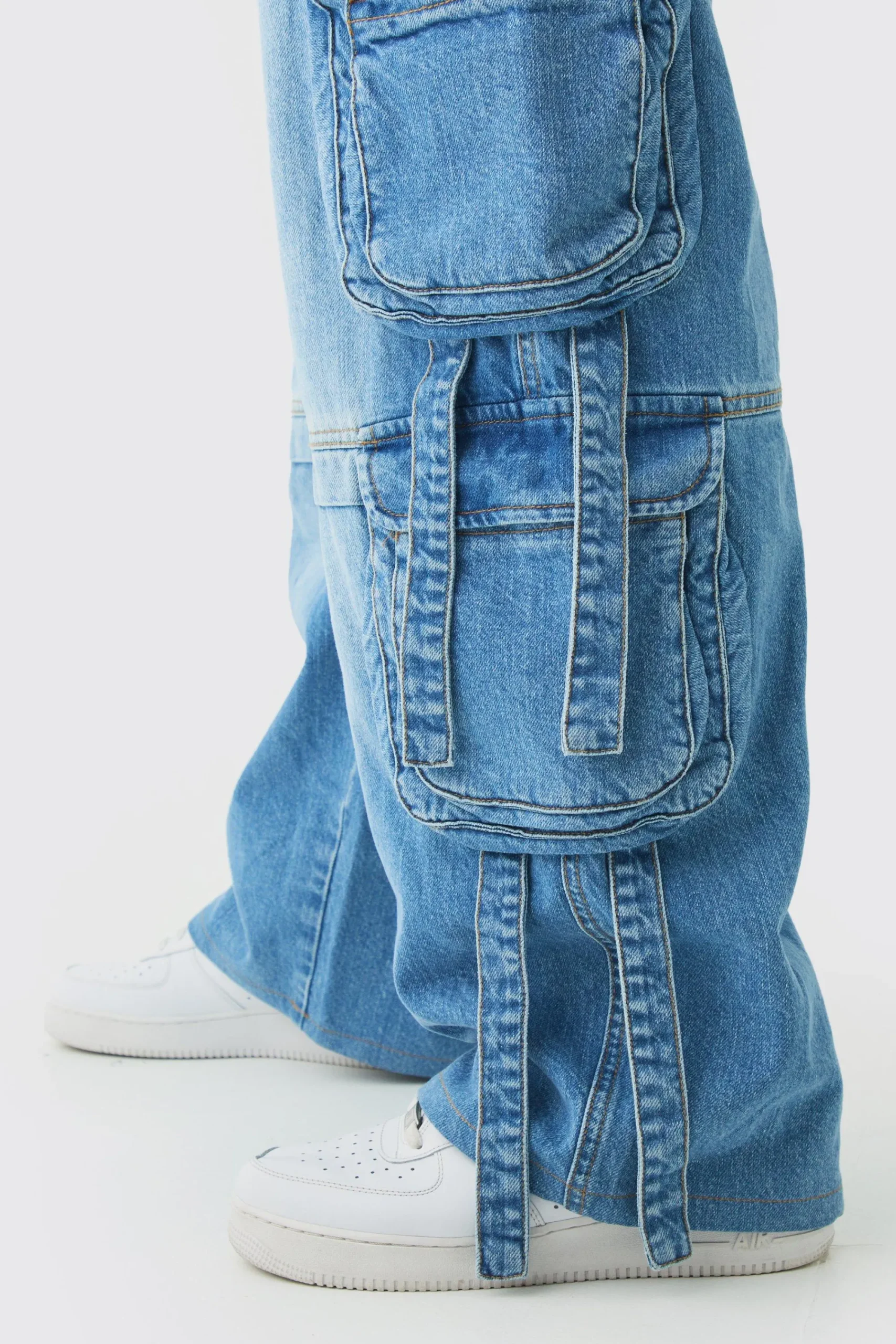 boohooMAN Plus Baggy Rigid Multi Pocket Strap Detail Cargo Jeans | UK| Trousers|Cargos