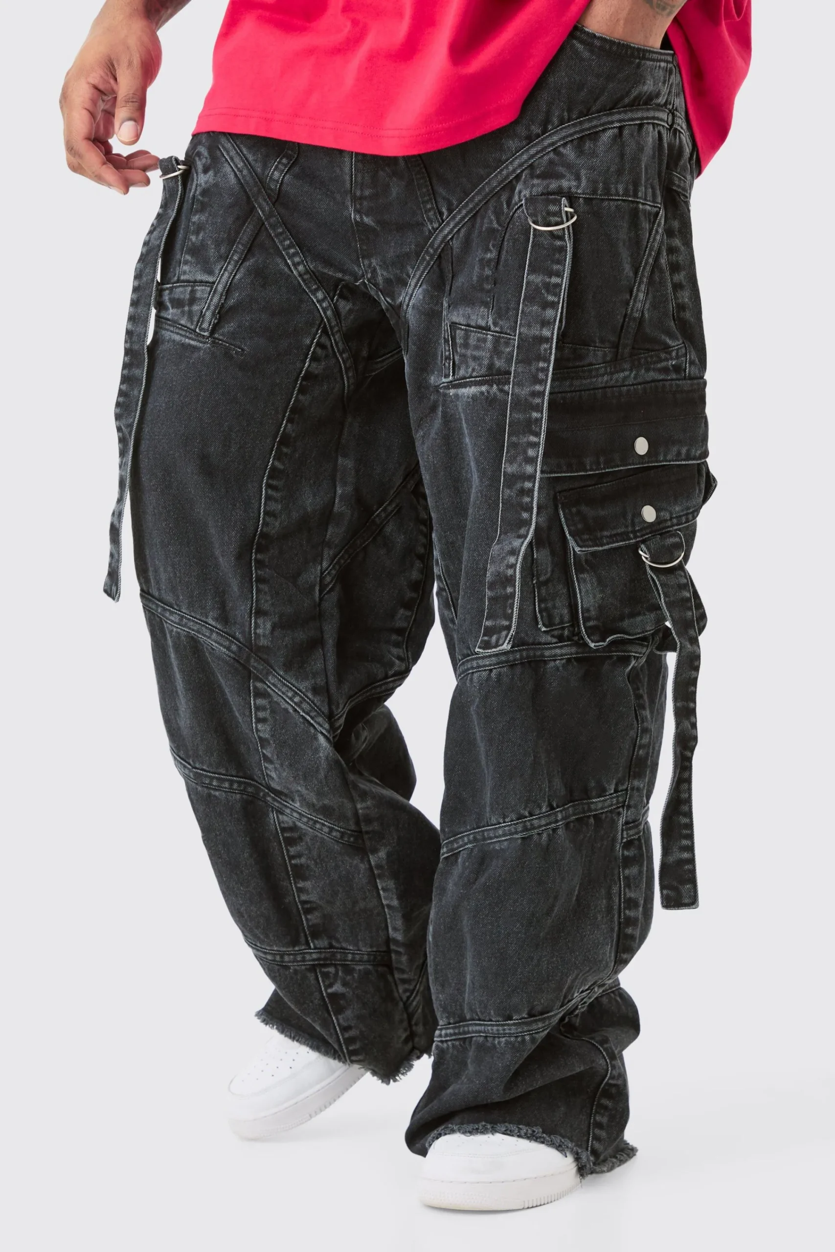 boohooMAN Plus Baggy Rigid Strap And Buckle Detail Jeans | UK| Trousers|Jeans