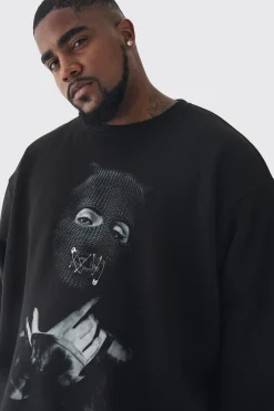 boohooMAN Plus Balaclava Graphic Oversized Sweatshirt | UK| Hoodies & Sweatshirts