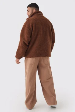 boohooMAN Plus Borg Funnel Neck Jacket With PU Pocket In | UK| Coats & Jackets